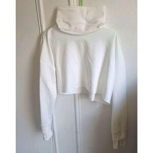 Nonchalant LABEL womens Large Cropped Sweatshirt Off White Funnel Mock Neck